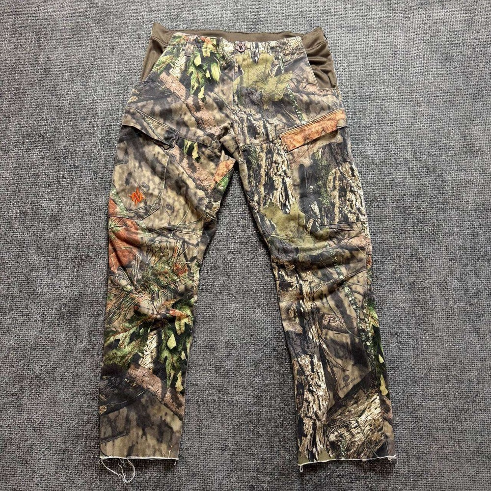 Nomad Mossy Oak Camo Hunting Pants Mens 34 Brown Green Cargo Raw Hem